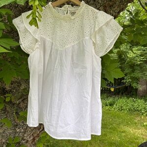 A new day white cotton eyelet ruffle blouse | Size large